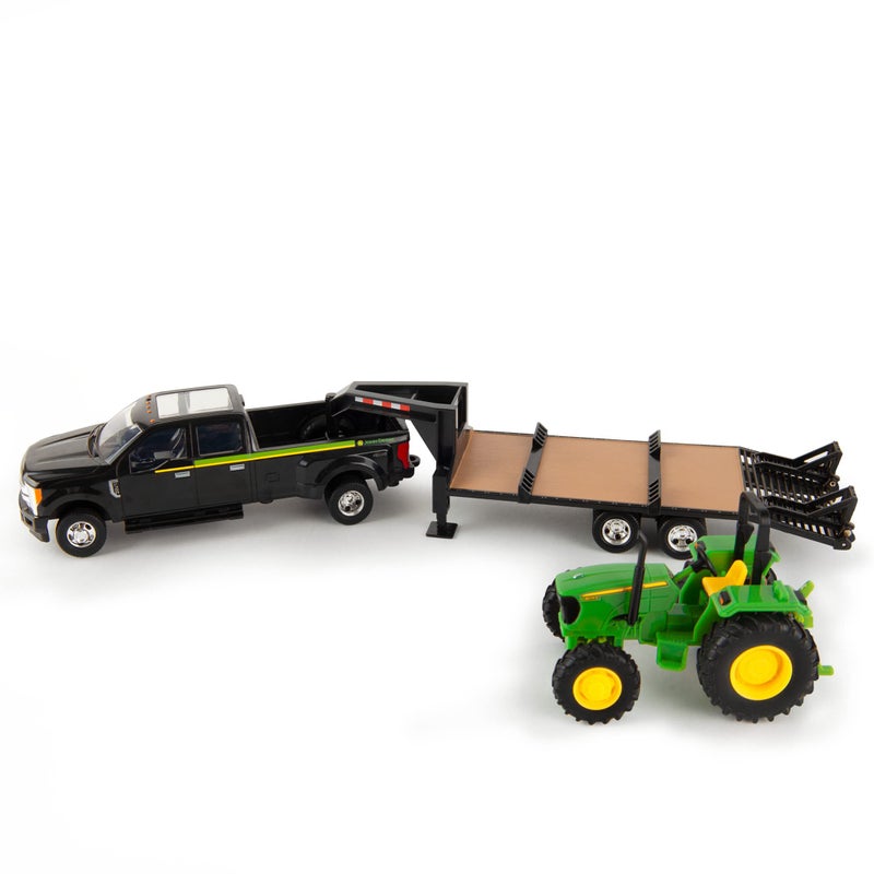 TOMY ERTL Ford F350 Pickup and Tractor Toy Set - 1:32 Scale - Includes John Deere Tractor Toy, Ford F350 Pickup Truck Toy and Gooseneck Trailer - 17.25 x 3.2 x 4.5 inches - Ages 3 Years and Up - Image 2
